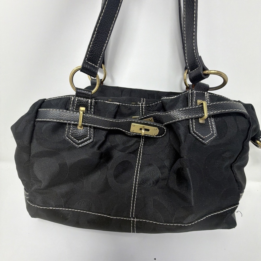 Y2K Coach‎ Signature Black Jacquard Leather Trim Satchel Shoulder Bag